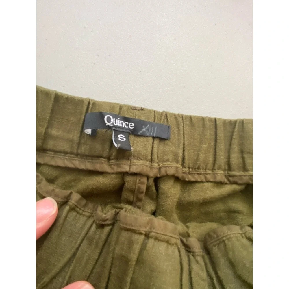 Quince Pants Size S Dark Olive 100% European Linen Elastic Waist Pockets Relaxed